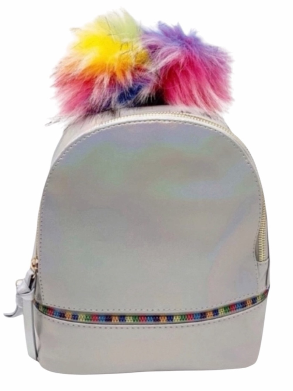 UNDERONSKY Iridescent Fuzzy Unicorn Backpack Bag NEW silver
